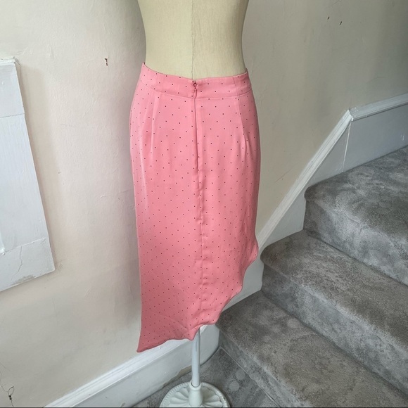 BCBGeneration Watermelon Pink Polka Dot Ruched Slip Asymmetric Skirt TQI3264454 - Picture 8 of 12